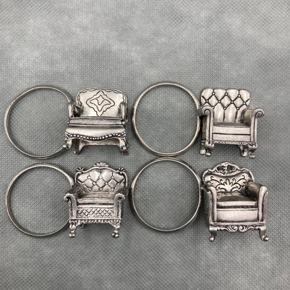Vintage Set of 4 Fine Pewter UP 1998 Armchair Sofa Napkin Rings in Box‎ Thailand - Picture 1 of 15
